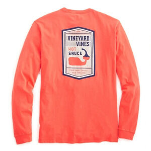 Vineyard Vine Men's Orange Long-Sleeve Hot Sauce Whale Pocket T-Shirt Size S